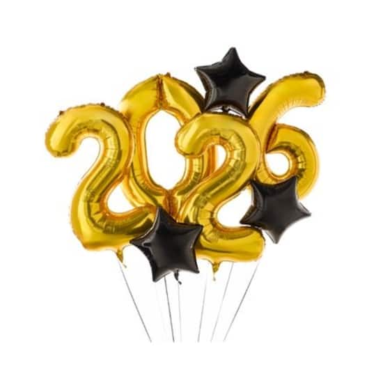 Gold New Year's 2026 Foil Balloon Bundle